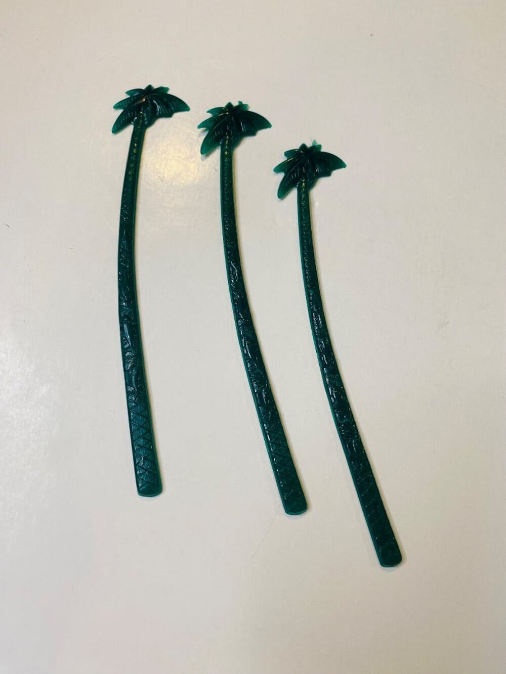 Set of 3 Vintage Hilton Mayaguez Cocktail Sticks Stirrers‎ Green Palm Tree 6"